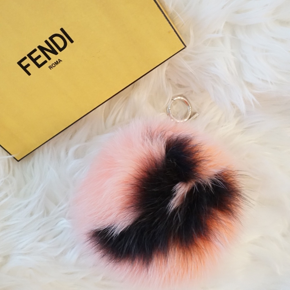 Fendi fur ball charm pink letter Y